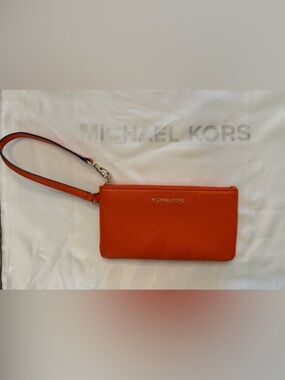 Michael Kors Orange Pebbled Leather Wristlet Clutch